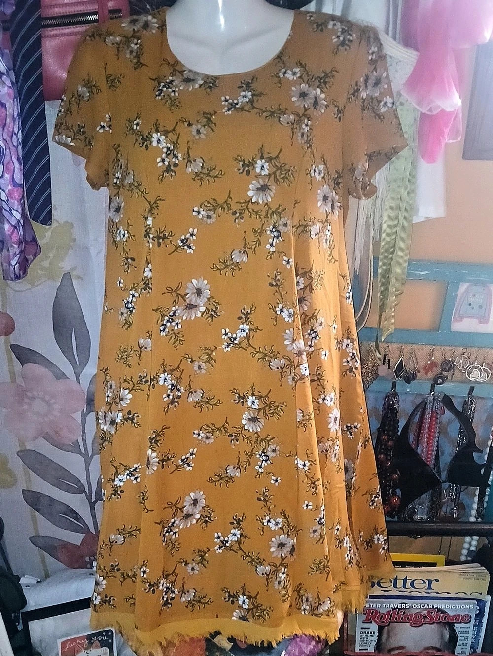 Aryah Goldenrod Floral Swing Dress Medium